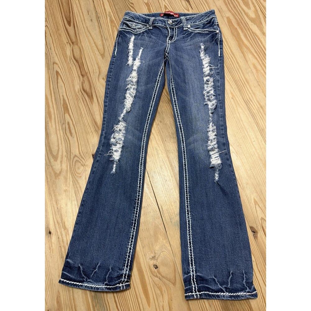 Zana Di Womens Size 7 Low Rise Jeweled Bootcut Flap Pocket Denim Jeans 29x32